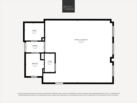 Floor plan for studio, 1 bath, 554 sqft